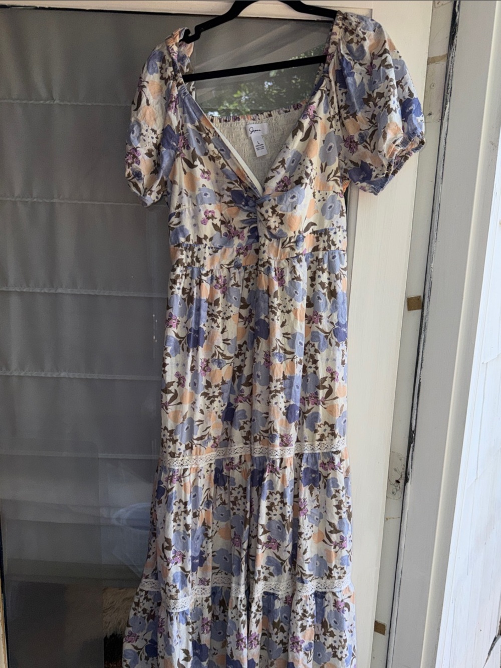Japna Cream Maxi Dress with Lavender and Peach Floral
